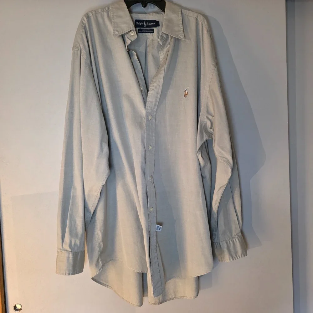 Vintage Polo Ralph Lauren Mens XL Shirt Grey Yarmouth Pinpoint Oxford Old Money